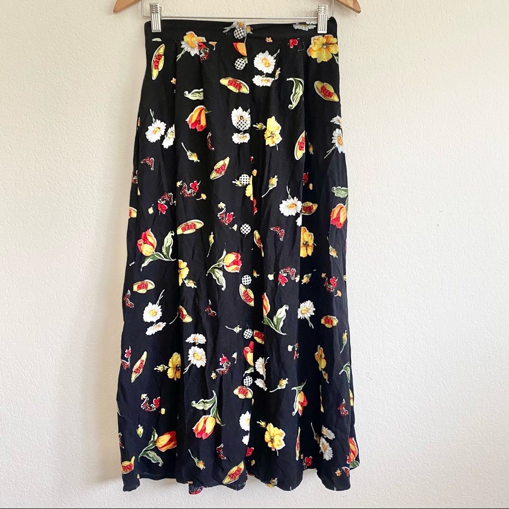 Vintage Cottage Core Button Front Maxi Skirt Sz S